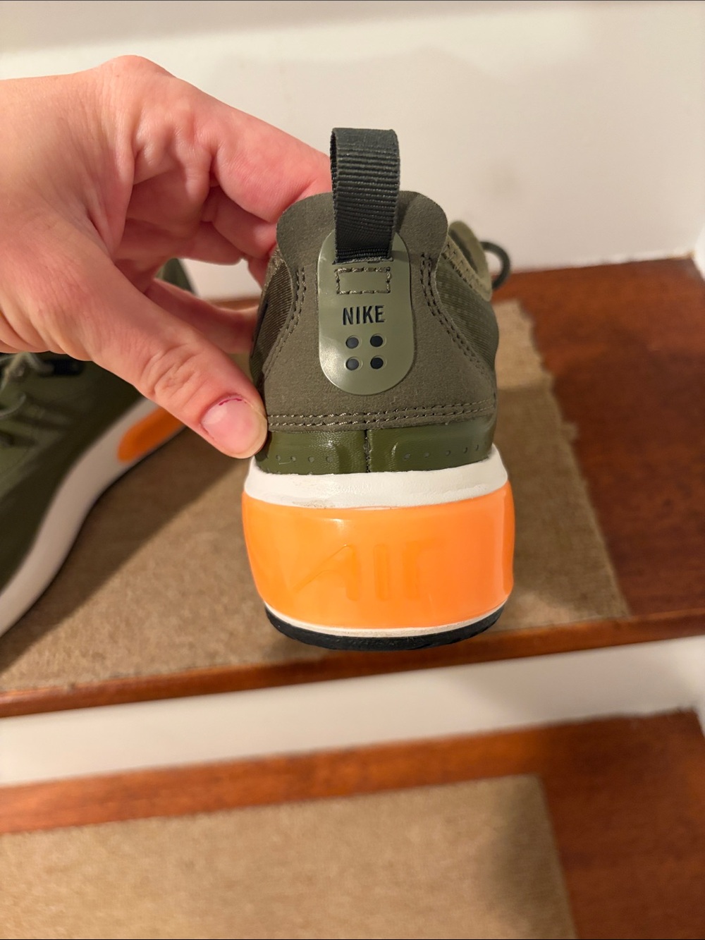 Nike Olive Green Sneakers with Orange Accent - Picture 3 of 5